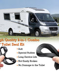 RV Toilet Seal Kit For Dometic 300 310 320 Stop Leaks With A 2 In 1 Replacement Gasket Set held with camper van backdrop