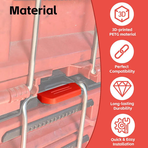 Bulletproof Two Pack Replacement Latch For Milwaukee Packout Drawer Toolbox Gotta Love This Smooth Closing Upgrade Crafted From Rock Solid PETG Plastic That Stays Put, showcasing a close-up of red latch in toolbox.