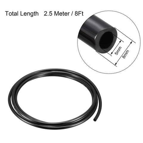 Pro Grade PU Polyurethane Air Tubing 8mm Outer Diameter 5mm Inner Diameter 2.5 Meter Length Black Flexible Hose for Pneumatic Tools