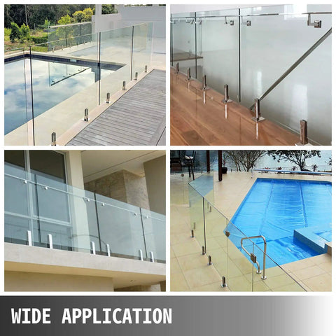 Glass Railing Clamp Spigots Kit For Balcony Deck Garden Handrail Black 304 Stainless Steel Fits Glass Three Tenths Of An Inch Thick No Drill Easy Install Pack Of 10 in various installations.