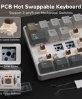Pro Level Compact 65 Wireless Mechanical Keyboard Featuring Sick RGB Backlighting And Ultra Slim Build, showing hot swappable PCB.