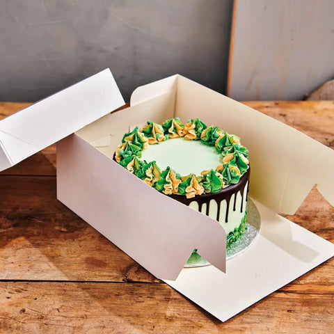Top Tier White Cardboard Cake Box With A Slick Separate Lid And Fully Foldable Sides Heavy Duty Reusable Bakery Carrier For Smoothly Transporting Homemade Cakes Pastries