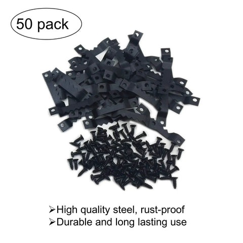 Steel Sawtooth Picture Hangers With Screws 50 Pack For Frames Clocks Paintings And Artwork Black Durable Rust Resistant Easy To Install And Hang Great For Studio Gallery Home Or Office Use, shown with included screws