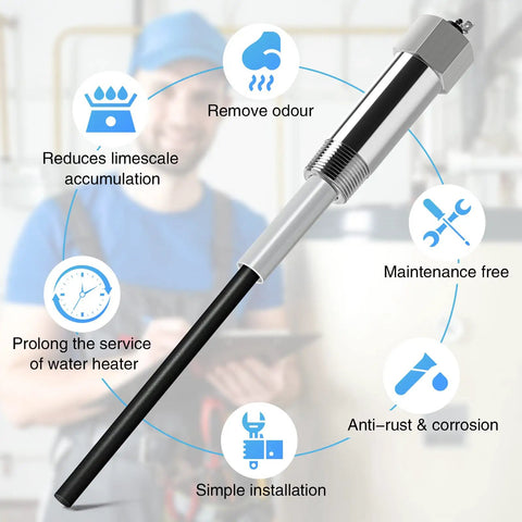 Titanium Powered Water Heater Anode Rod For 40 To 89 Gallon Tanks, Anti Rust And Corrosion Shield, highlighted features