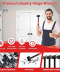 Man holding 4 In 1 Door Hinge Adjustment Tool Set With Replaceable Heads For 14mm To 25mm Hinges in a room setting.