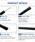 Adjustable Portable Tent Poles 74.8 Inches Beefy Rustproof Thickened Iron Stakes with details like pole tip and foot cover