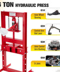 6 Ton Hydraulic Shop Press With H Frame For Auto Bending And Stamping Adjustable Benchtop And Floor Press Plates Built To Last Red Garage Press For DIY Projects showing metal parts compatibility