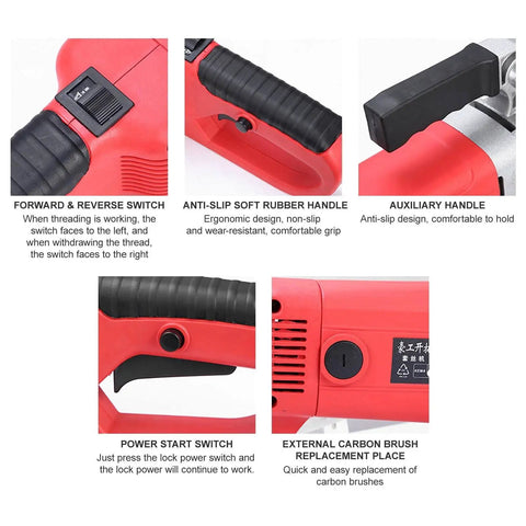 Top Shelf Electric Pipe Threader Workhorse 2300W heavy duty cut and thread kit's ergonomic handles and controls for easy operation.