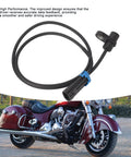 Close-up of rear-wheel speed sensor cable with blue connector for Indian motorcycle