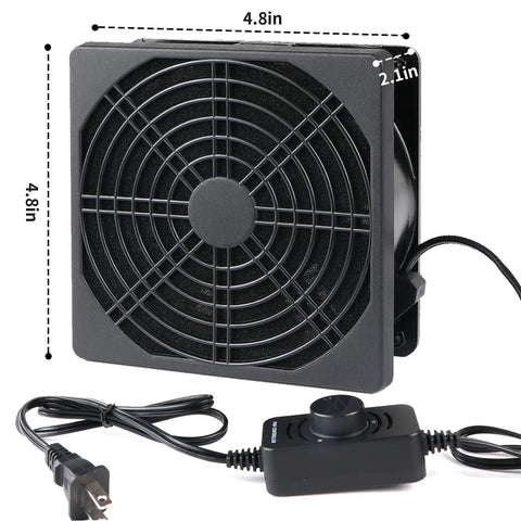 Solder Smoke Absorber Fan With Speed Controller For Fume Remover Smoke Extractor 120mm 120V Cooler showing fan dimensions and controller