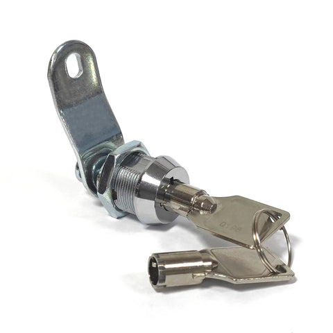 Close-up of a Dual Pack Tubular Cam Toolbox Lock Replacement Five Eighth Inch With Hook Cam Keyed Alike with two keys