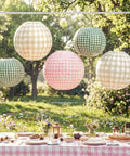 Six Pack Paper Camp Lantern Set In Pink Green And Tan For Bachelorette Parties Birthdays Outdoor Parties And Glamping Decor