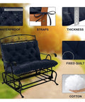 Outdoor Porch Swing Cushion Replacement For 2 To 3 Seater Benches With Backrest Waterproof Polyester Fabric Washable