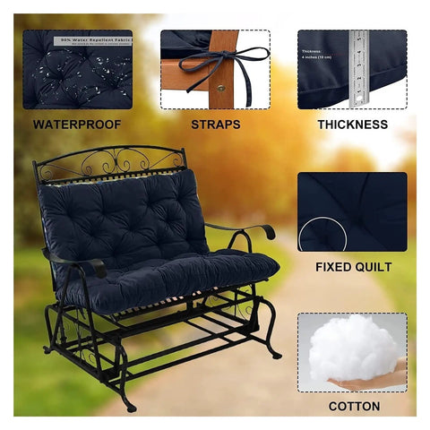 Outdoor Porch Swing Cushion Replacement For 2 To 3 Seater Benches With Backrest Waterproof Polyester Fabric Washable