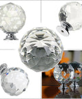 No Hassle Premium Clear Glass Crystal Cabinet Knobs 8 Pack Round Drawer Pulls With Slick Mirror Shine Including Three Mounting Screws For Quick Home Decor Refresh Project, close-up view of shiny crystal knobs.