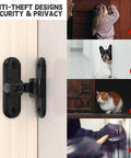 Heavy Duty Zinc Alloy Barn Door Lock With 90 And 180 Degree Latch Thickened 6mm Panel Anti Rust Finish Sliding Door Lock Hardware For Bathroom Cabinets Garden Gates Built Tough Security Gate Latch installed on a door.