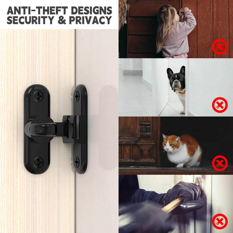 Heavy Duty Zinc Alloy Barn Door Lock With 90 And 180 Degree Latch Thickened 6mm Panel Anti Rust Finish Sliding Door Lock Hardware For Bathroom Cabinets Garden Gates Built Tough Security Gate Latch installed on a door.