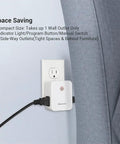 Remote Control Outlet Wireless Wall Switch with 2 Side Outlets installed in wall with couch in view