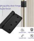 No Sweat Install 4 Inch Matte Black Self Closing Door Hinges With Adjustable Spring Tension And Seamless Bearing Core For Dead Straight Auto Close Commercial Doors Includes Solid Pair displayed on door, showcasing high-quality finish.