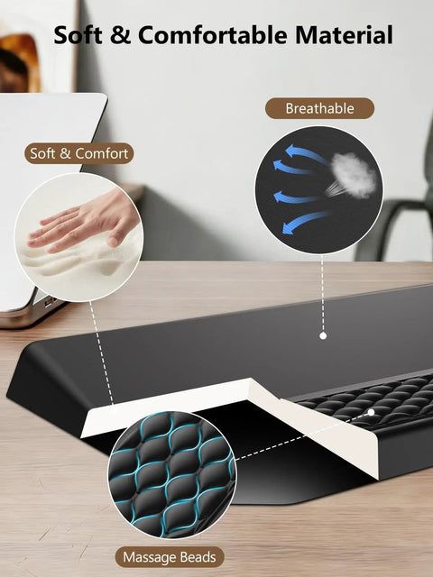 Close-up of 2-In-1 Ergonomic Keyboard Stand With Built-In Wrist Rest, massage beads, soft material, and breathability features.