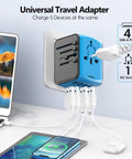 All In One Worldwide Travel Power Adapter With Four USB Ports And AC Outlet For Two Hundred Countries Pocket Sized And Lightweight Ideal For Biz Trips And Vacations Not A Voltage Converter in use with multiple devices