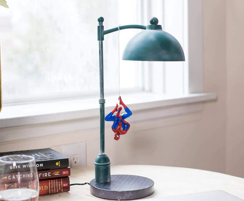 Spider Man Streetlight LED Mood Desk Lamp For Heroes Night Light 16 Inch Marvel Themed Desk Light with hanging Spider-Man figure