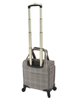 Brentwood IV 15 Inch Under The Seat Rolling Bag With Four Wheels For Airline Travel Rose Charcoal back view with handle extended