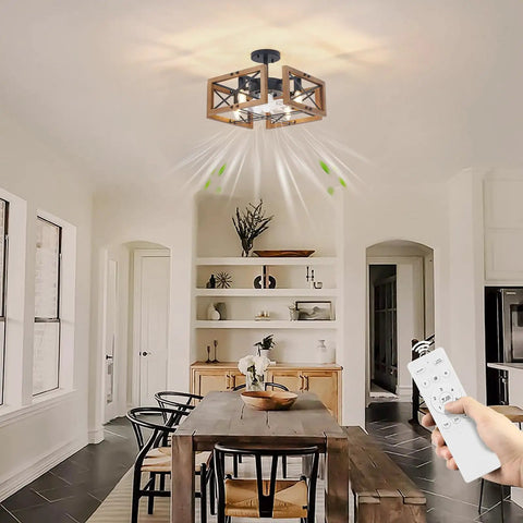 Dope Wood Flush Mount Ceiling Fan With Lights And Remote in modern kitchen, low-profile farmhouse style, 6 speeds natural wind. 