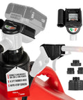 Grab And Go Cordless Fuel Transfer Pump Featuring Auto Stop Safety and Comfort Grip 4 Gpm with 4 can adapters and rubber hose.