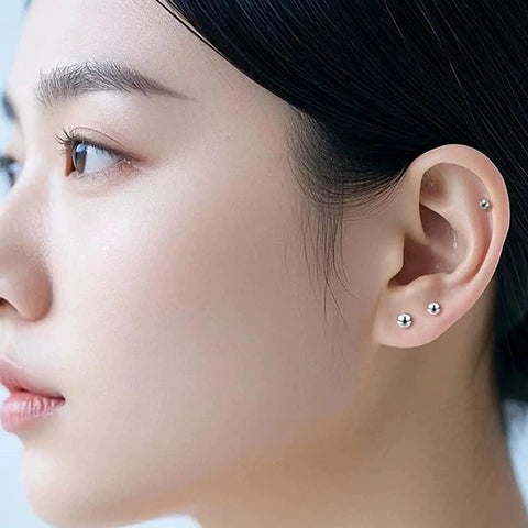 Five Pair Silver Stainless Steel Ball Stud Earrings Set For Women Hypoallergenic Round Studs In 3mm To 7mm Sizes For Everyday Wear And Gift Giving Tarnish Resistant Jewelry Kit Essentials on ear