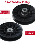 Front and back view of 194326 Idler Pulley, part of 2 Pack V Groove Idler Pulleys And Flat Idler Pulley Belt Kit For Husqvarna YTH Series Lawn Mowers