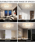 Dope Modern LED Ceiling Light With Remote Control Dimming And Six Ring Geometric Design In White Finish in various room settings