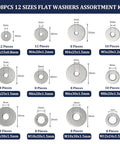 Stainless Steel Fender Washers Set 108 Pcs 12 Sizes From M3 To M12 304 Grade Wide Flat Washers Assortment Kit For Hardware