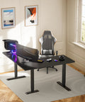 L Shaped Standing Desk 63 By 55 Inches Electric Sit Stand Table With Adjustable Height, ergonomic setup, black finish