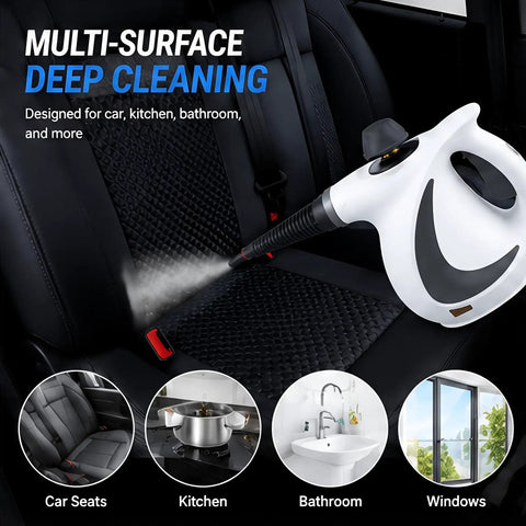 Powerful 1050w Handheld Steam Pro Cleaner For Home With 230 Degree High Pressure And 12 Accessories Fast 15s Heat Up, cleaning car seats.