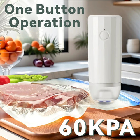 One button operation vacuum pump with Reusable Sous Vide Vacuum Sealer Bags 30 Pcs Set With Upgraded Auto Pump BPA Free Microwave Safe Freezer Safe Works With Anova And Joule Cookers Durable Food Storage For Precise Cooking on countertop.