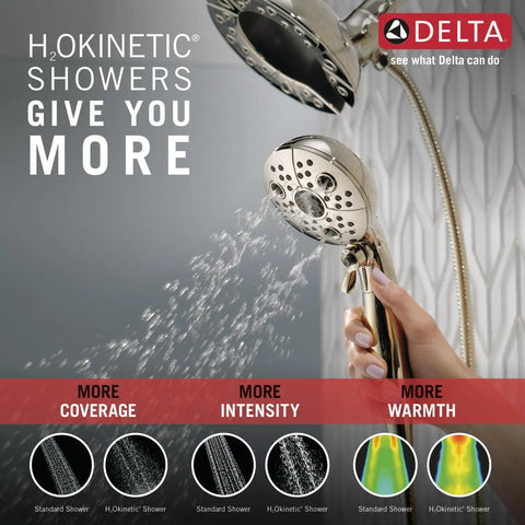 5-Spray In2ition Dual Shower Head With Handheld Spray, H2Okinetic PowerDrench For 3X Coverage, Magnetic Docking, hose visible