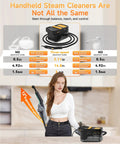 Heavy Duty Handheld Steam Cleaner Getting Every Stain Out With 3 Level Adjustable Handle And 18 Piece Accessory Kit For Zero Drama Deep Cleaning On Floors Matte Black, featuring ergonomic angled handle.