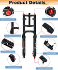 Fat Tire Bike Fork With Air Suspension Fits 20 Or 26 Inch 190mm Travel 135mm Hub Spacing Beefy Double Crown Shock Absorber QR 9mm Quick Release For E Bikes Snow Beach Fat Bikes, product features diagram with lockout switch and air cover