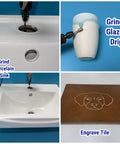 Diamond grinder bits, 20Pcs 120-Grit, 1/8 inch shank collage: grinding porcelain sink, glaze on mug, engraving tile