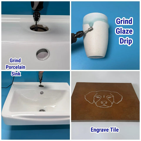 Twenty 46 Grit Diamond Grinder Bits Set For Rotary Tools grinding porcelain sink, glaze drip, and engraving tile.