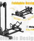 Foldable Bike Stand Floor Rack For MTB And Road Bikes With Quick Fold Design showing folded and extended views, 2.7kg weight.