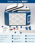 What's in the box for Rock Solid 360 Degree Intake Air Filtration System With 1350 CFM Vortex Fan and accessories included.