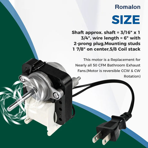 Universal SM550 Bathroom Exhaust Fan Motor Replacement Kit 120V 3000 RPM 50 CFM with plug and mounting studs