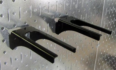 Black Metal Pegboard Hook For Tool Board With One And A Quarter Inch Handle Four Inch Deep And Thirty Five Pound Capacity Heavy Duty