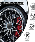 Sweet Four Pack Black Abs Wheel Center Caps Plug Right In With A Rock Solid Grip Featuring 2.13 Inch Outer Diameter And 1.85 Inch Inner Diameter For A Clean Fitment On Car Truck Or Suv, showcasing installation on a styled wheel.