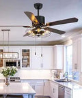 Industrial Retro Ceiling Fan With Light Kit And Iron Cage, 52 Inch, Remote Or Pull Chain, 5 Reversible Wood Blades, Perfect For Restaurant or Living Room, Edison Style LED Lights Included in a modern kitchen