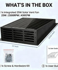 Solar Powered Exhaust Fan 25W Delivers Up To 430 CFM For Attic Greenhouse Shed Chicken Coop RV And Garage With 12V Monocrystalline Panel Weatherproof Vent Kit No Fuss Install included components