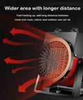 Heavy Duty Ceramic Drum Fan Heater Delivers Kickin Fast Heat With High Airflow And Dual Ptc Settings Plug In Room Warmer showing heat airflow pattern.
