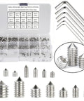 340 Piece Metric Set Screws Kit In 304 Stainless Steel, Allen Head Hex Socket Cone Point Set Screws with 6 Hex Wrenches